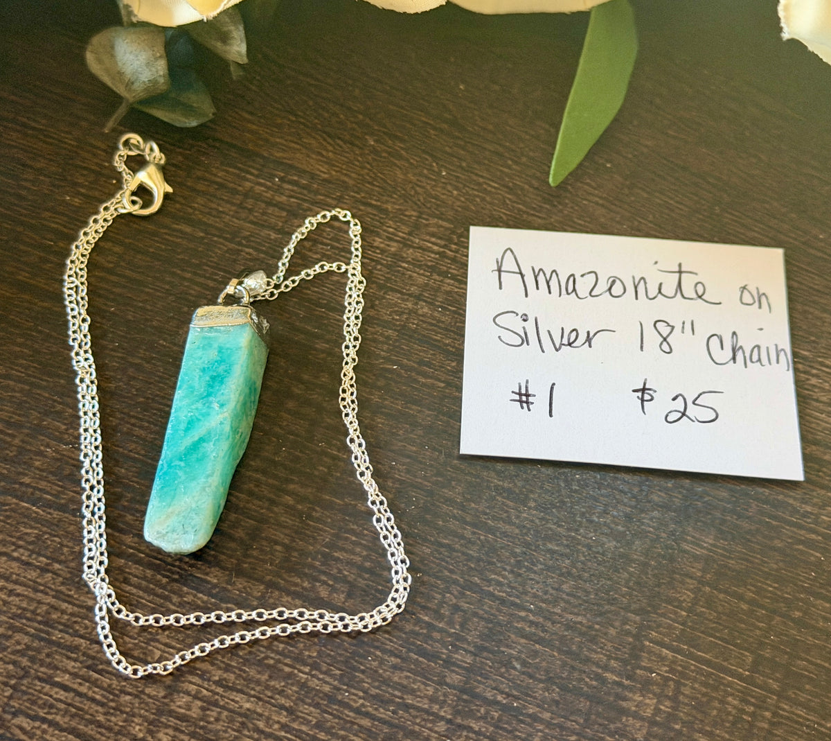 Amazonite Silver Plated Necklace 18" #1