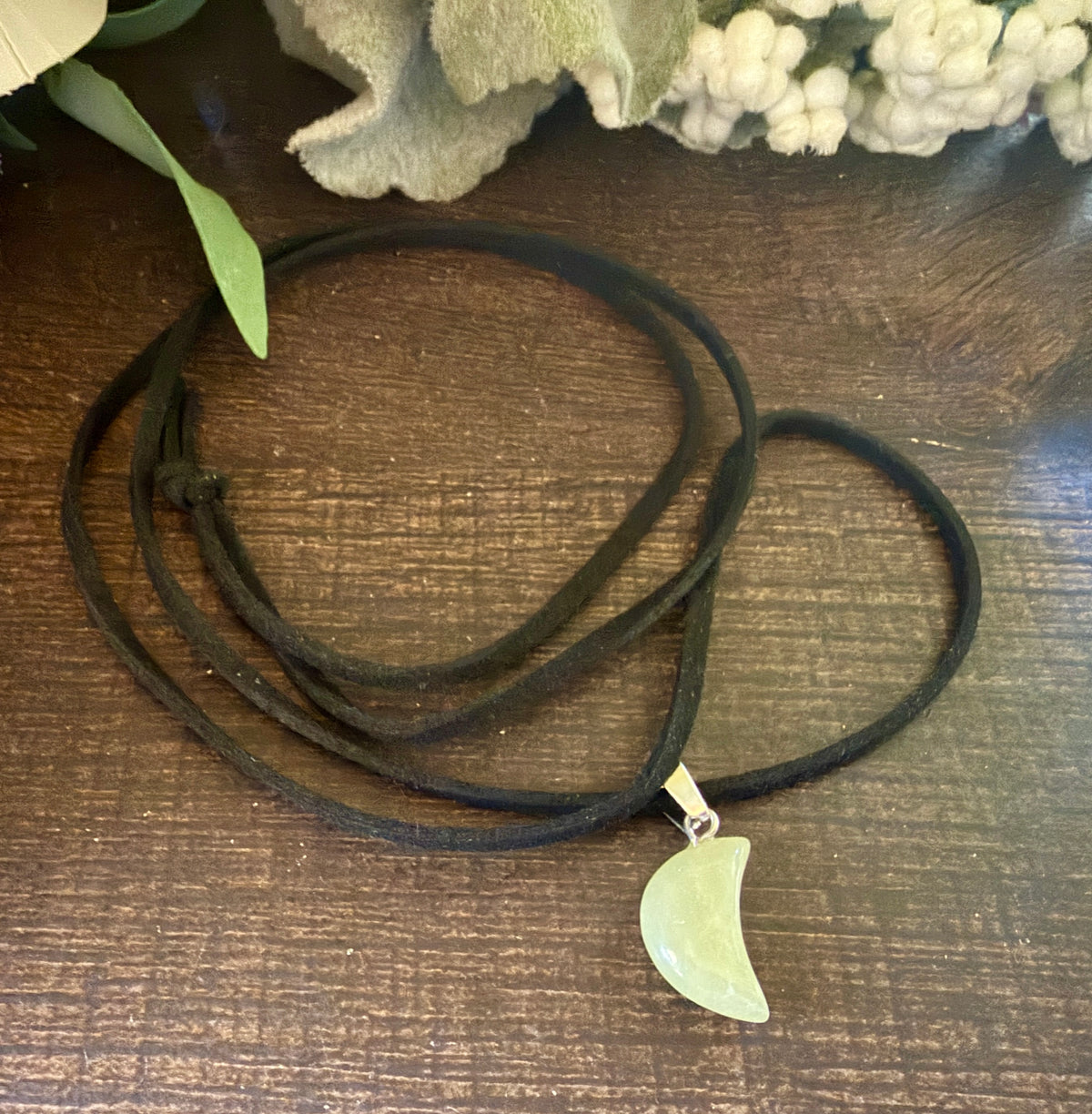 Jade Moon Cord Necklace 14"