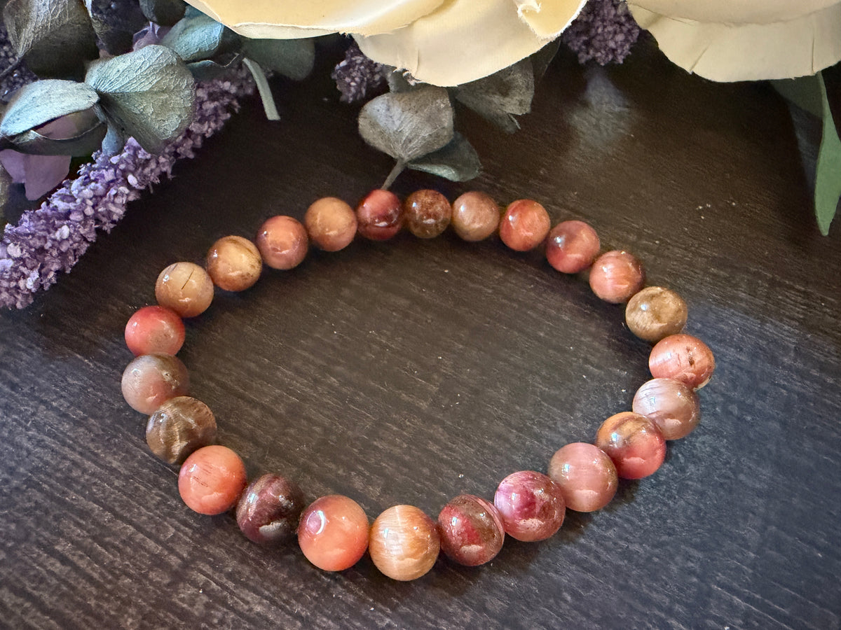 Natural Stone Gem Bracelet 7.5 inch 8mm Stretch-Mixed Tigers Eye