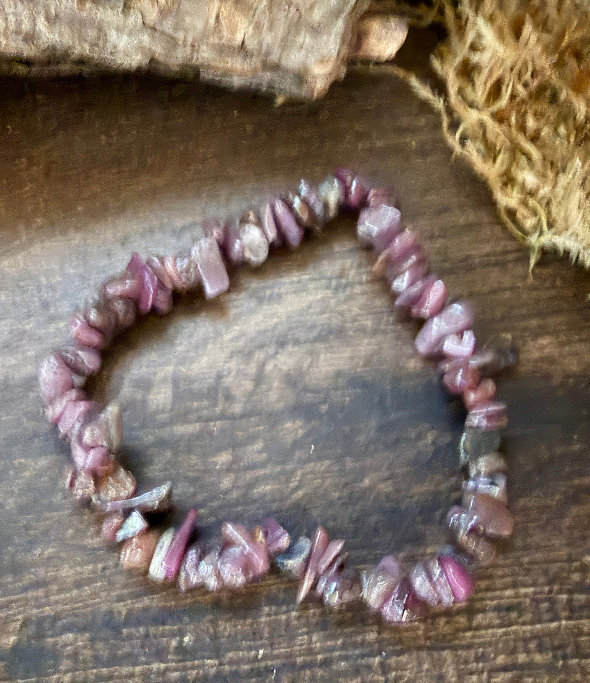 Natural Stone Chip Bracelet 7.5 inch Stretch-Ruby