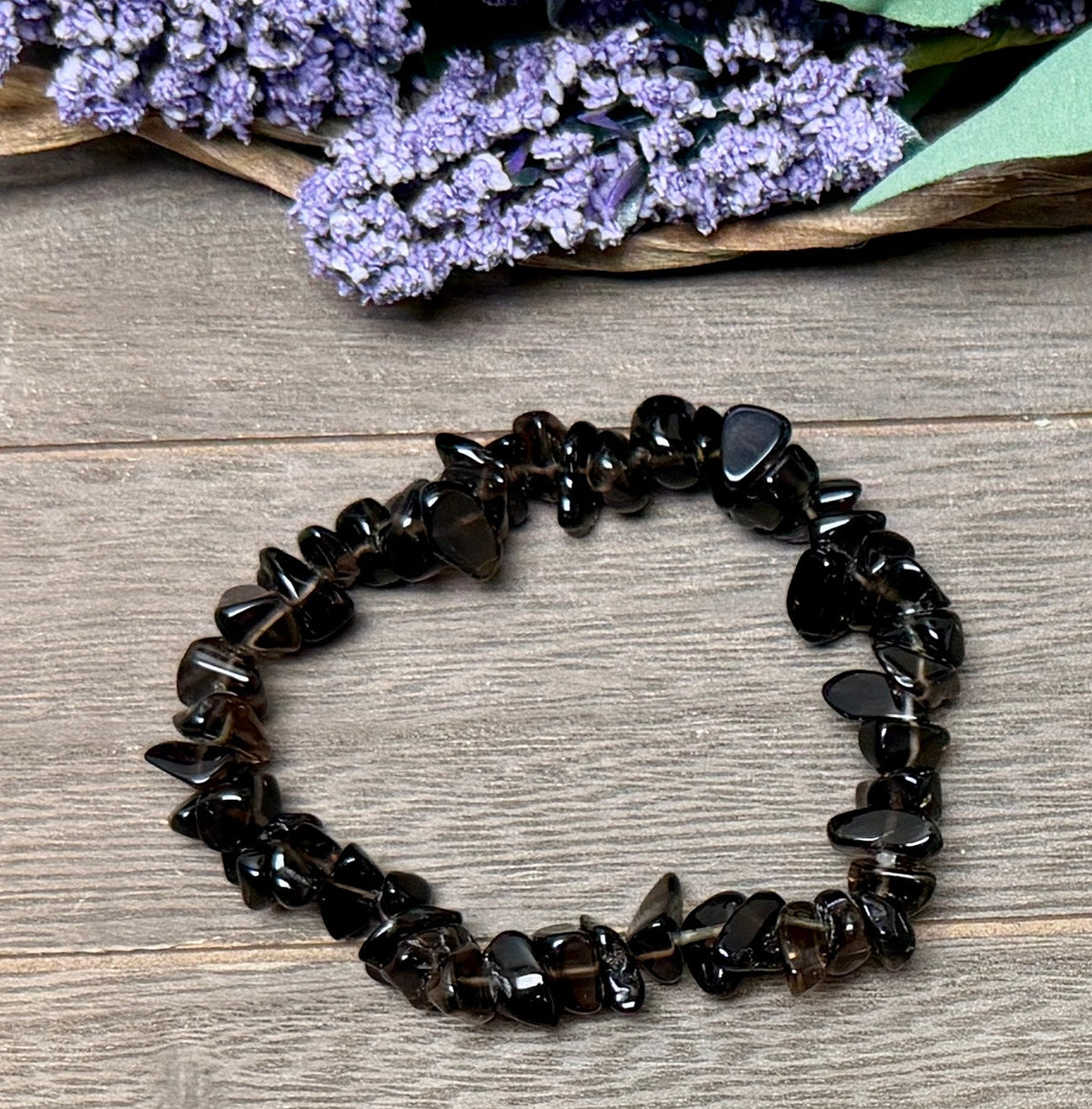 Natural Stone Chip Bracelet 7.5 inch Stretch-Smokey Quartz