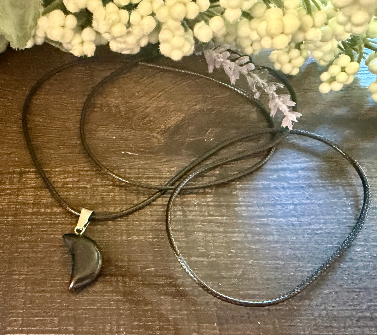 Black Obsidian Moon Cord Necklace 14"