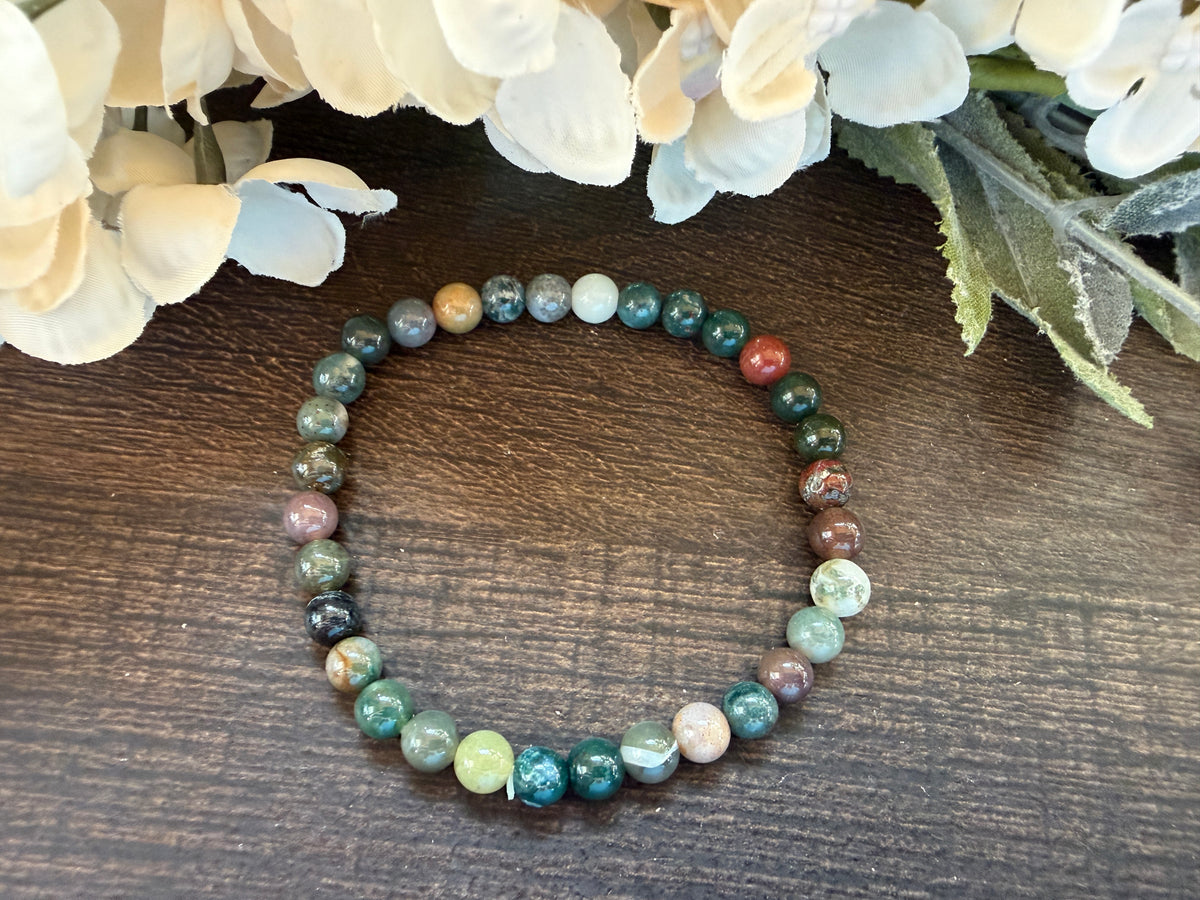 Natural Stone Gem Bracelet 7.5 inch 6mm Stretch-Fancy Jasper