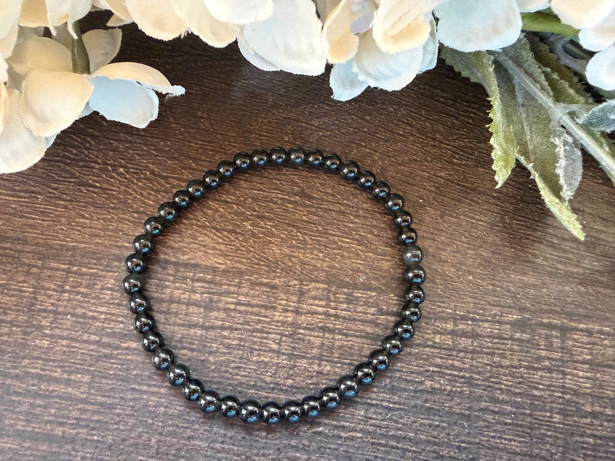 Natural Stone Gem Bracelet 7.5 inch 4mm Stretch-Rainbow Obsidian