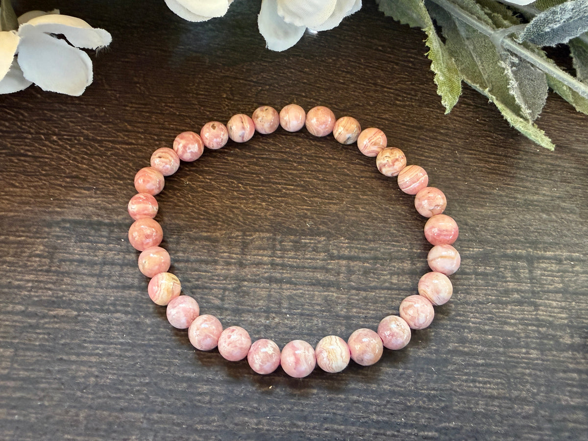 Natural Stone 6mm Bracelet 7.5 inch Stretch-Rhodochrosite
