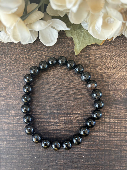 Natural Stone Gem Bracelet 7.5 inch 8mm Stretch - Black Tourmaline no metal