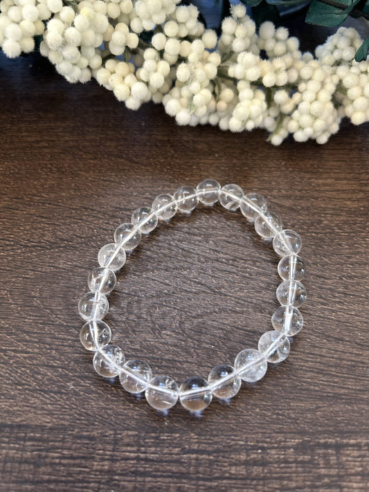 Natural Stone Gem Bracelet 7.5 inch 8mm Stretch-Clear Quartz