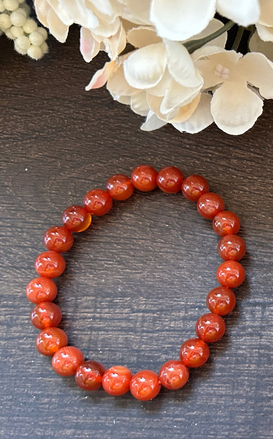 Natural Stone Gem Bracelet 7.5 inch 8mm Stretch-Carnelian Agate