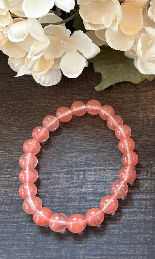 Natural Stone Gem Bracelet 7.5 inch 8mm Stretch-Cherry Quartz