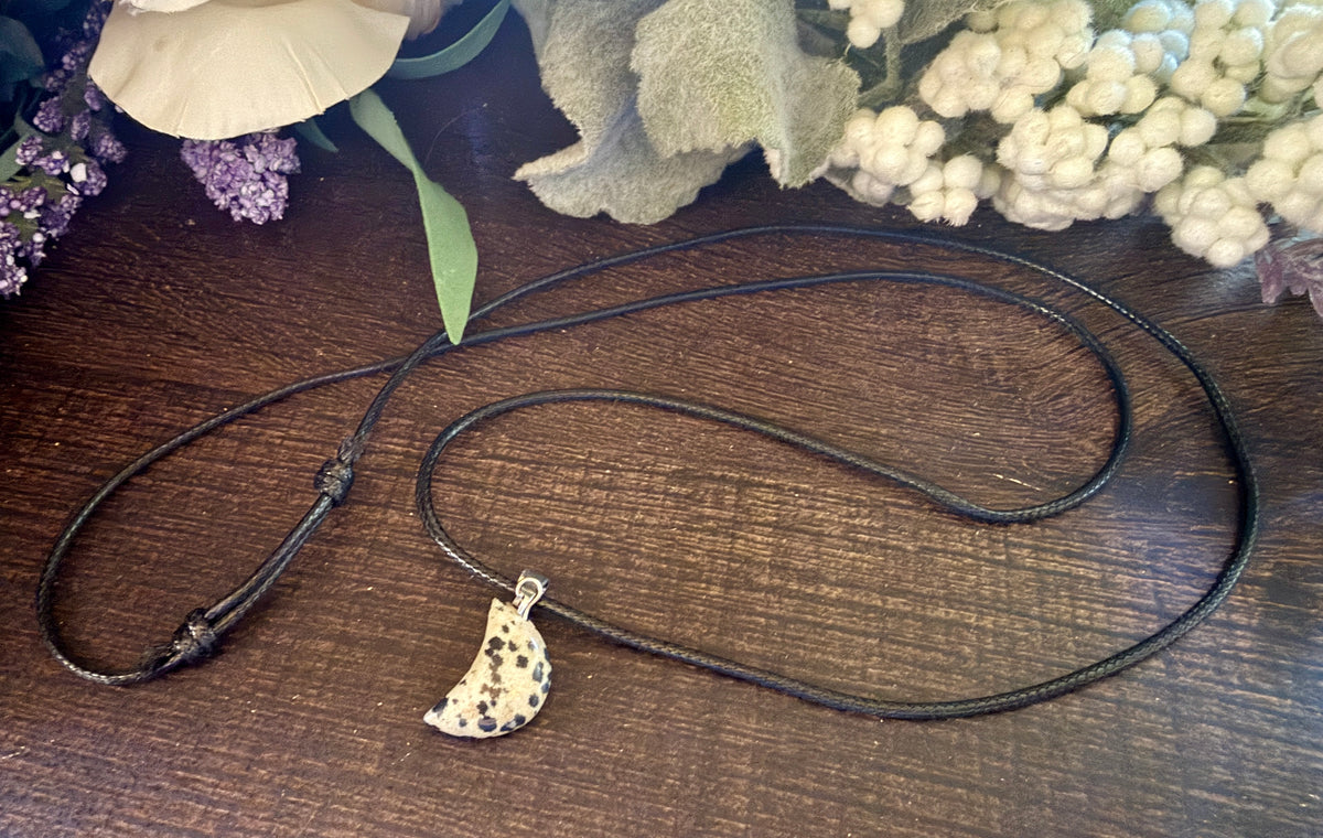 Dalmatian Jasper Moon Cord Necklace 14"