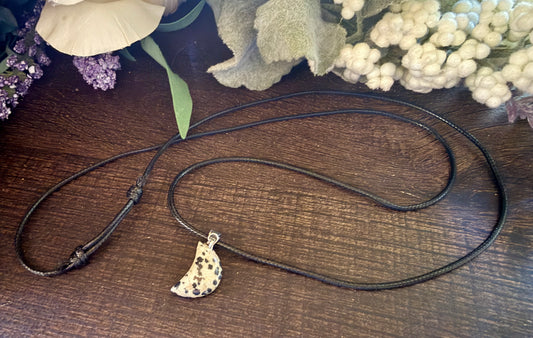 Dalmatian Jasper Moon Cord Necklace 14"