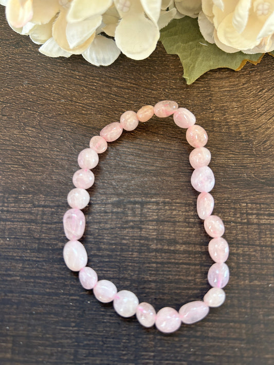 Natural Stone Gem Bracelet 7.5 inch Chunk Stretch-Morganite