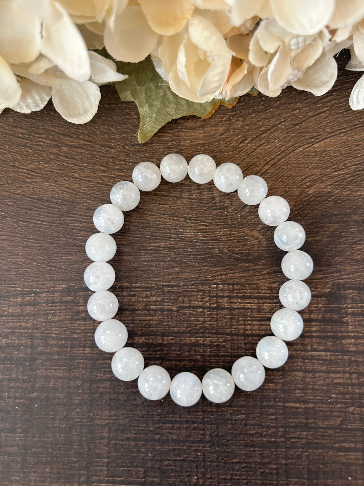 Natural Stone Gem Bracelet 7.5 inch 8mm Stretch-Rainbow Moonstone
