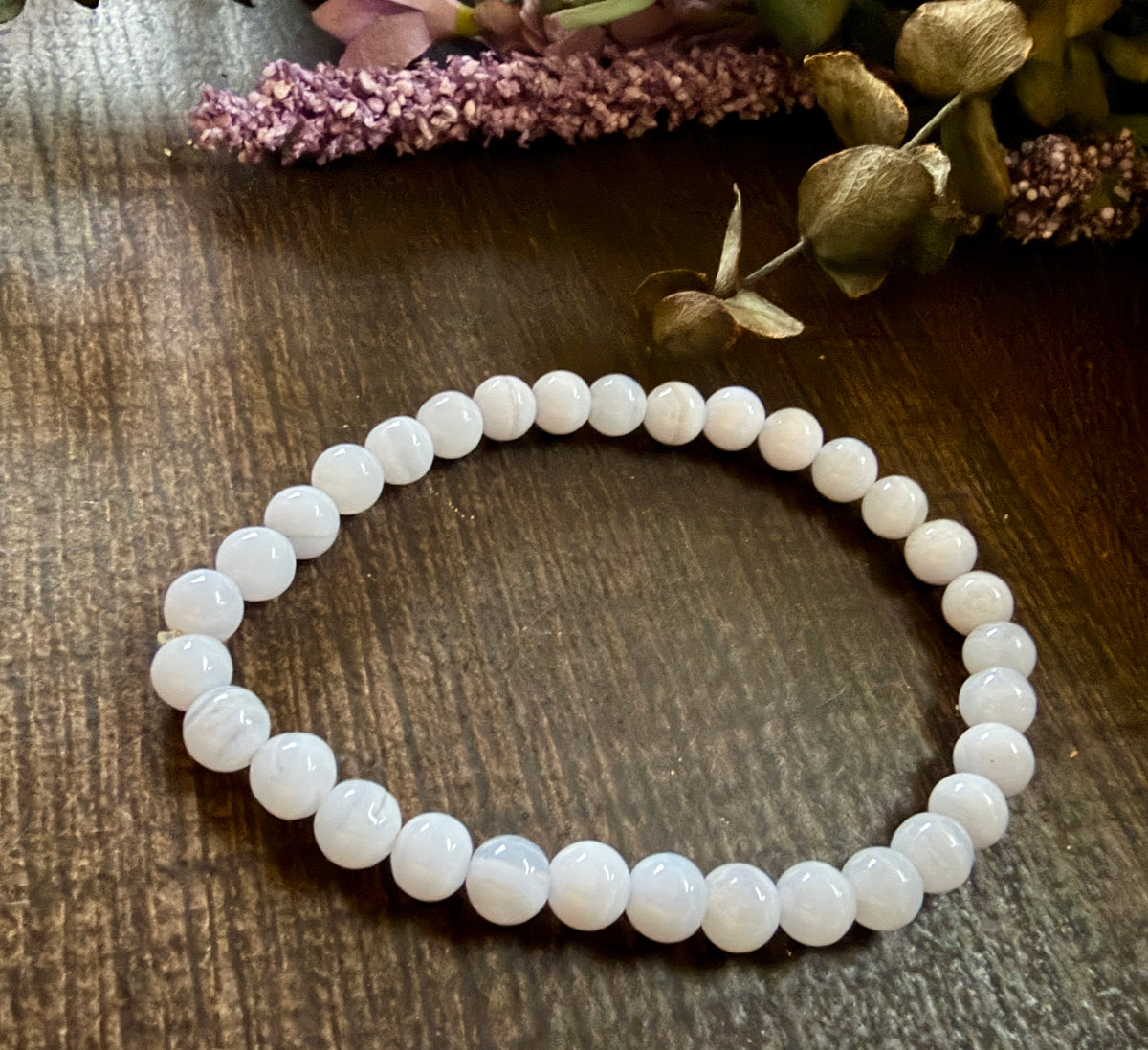 Natural Stone Gem Bracelet 7.5 inch 6mm Stretch-Blue Lace Agate