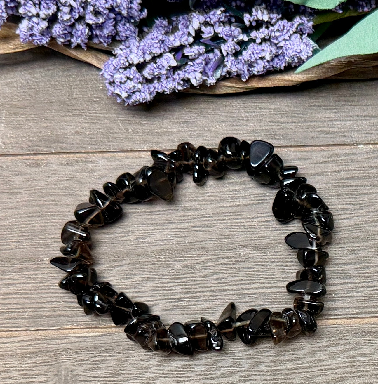 Natural Stone Chip Bracelet 7.5 inch Stretch-Smokey Quartz