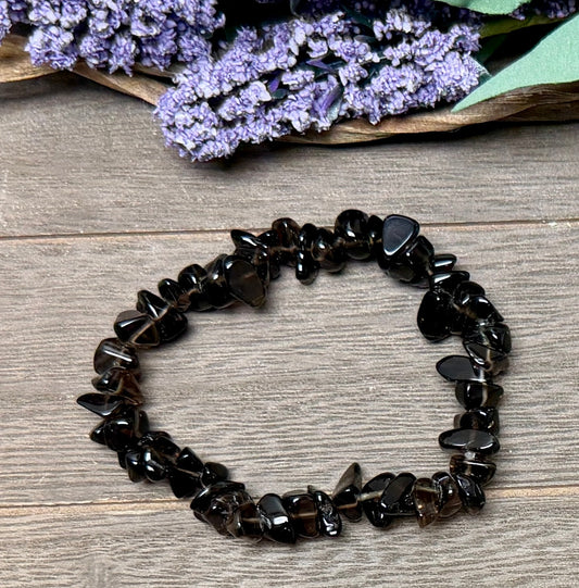 Natural Stone Chip Bracelet 7.5 inch Stretch-Smokey Quartz