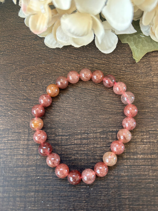 Natural Stone Gem Bracelet 7.5 inch 6mm Stretch-Strawberry Quartz