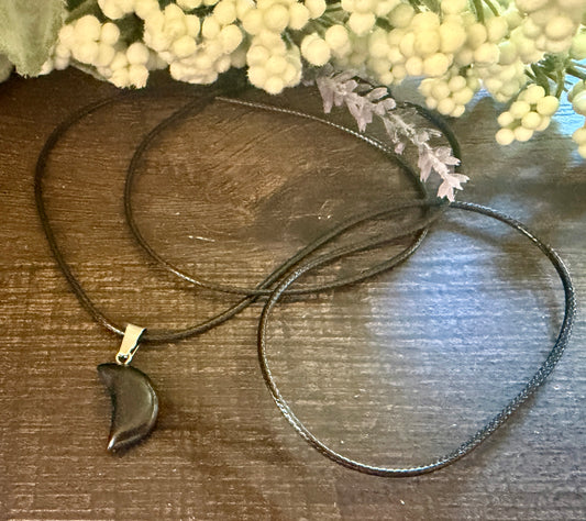 Black Obsidian Moon Cord Necklace 14"