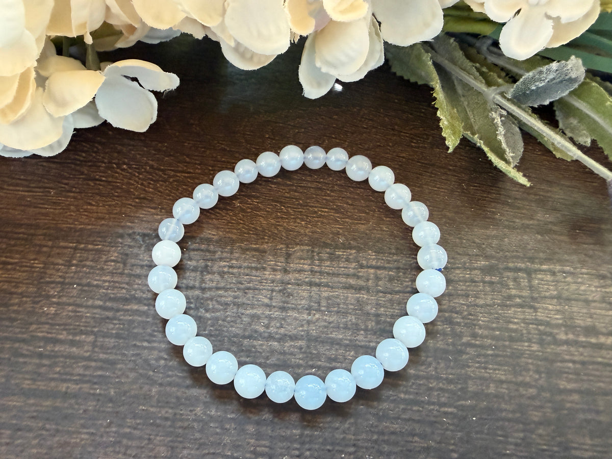 Natural Stone Gem Bracelet 7.5 inch 6mm Stretch -Blue Chalcedony