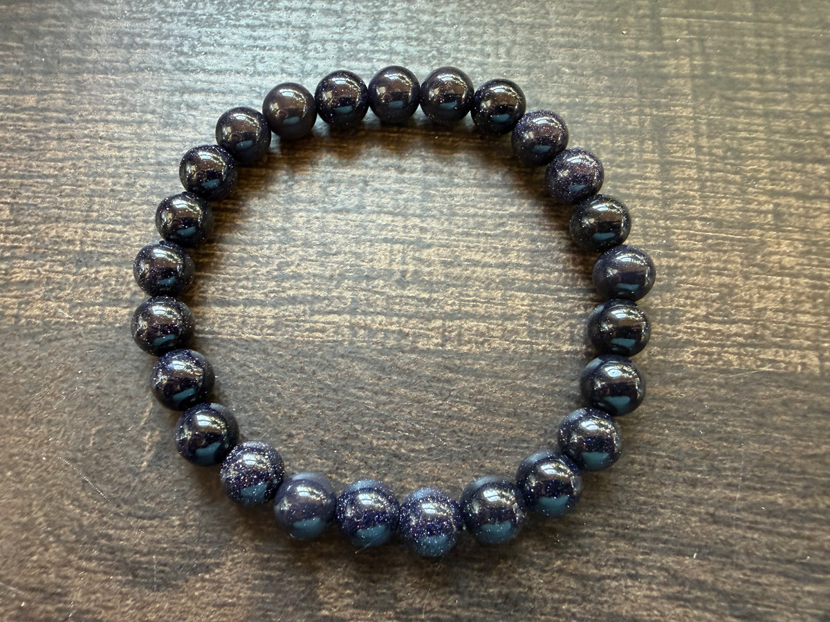 Natural Stone Gem 8mm Bracelet 7.5 inch Stretch-Blue Goldstone