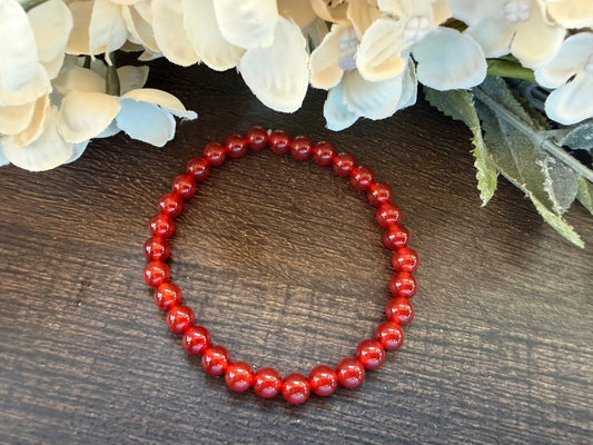 Natural Stone Gem Bracelet 7.5 inch 6mm Stretch-Carnelian Agate