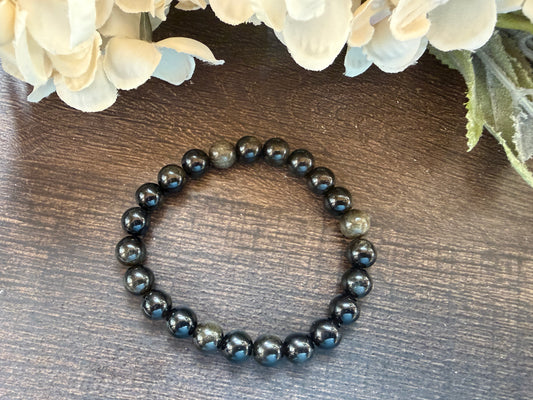 Natural Stone Gem Bracelet 7.5 inch 8mm Stretch- Golden Sheen Obsidian