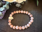 Natural Stone Gem Bracelet 7.5 inch 8mm Stretch- Peach Moonstone w/ Elephant