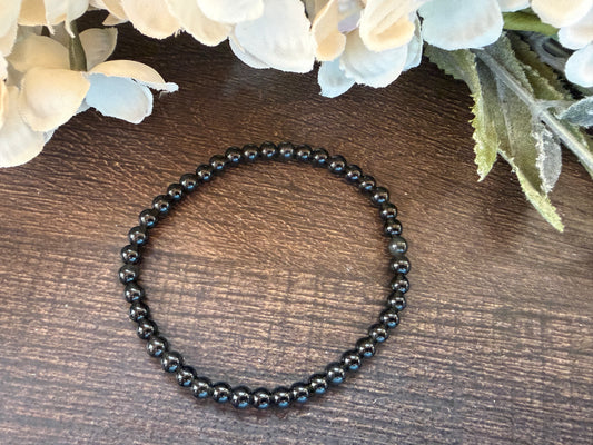 Natural Stone Gem Bracelet 7.5 inch 4mm Stretch-Rainbow Obsidian