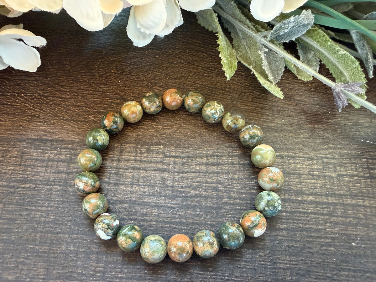 Natural Stone Gem Bracelet 7.5 inch 8mm Stretch-Rainforest Jasper