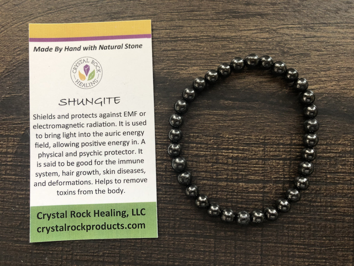 Natural Stone Gem Bracelet 7.5 inch 8MM Stretch -Shungite
