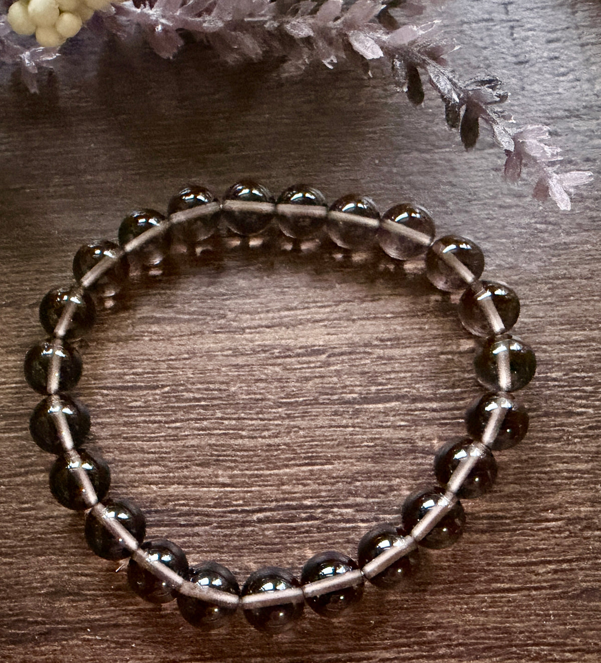 Natural Stone Gem 8mm Bracelet 7.5 inch Stretch-Smokey Quartz