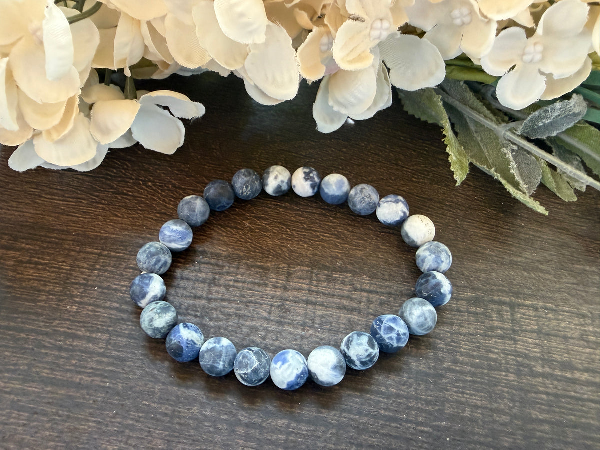 Natural Stone Gem Bracelet 7.5 inch 8mm Stretch-Sodalite