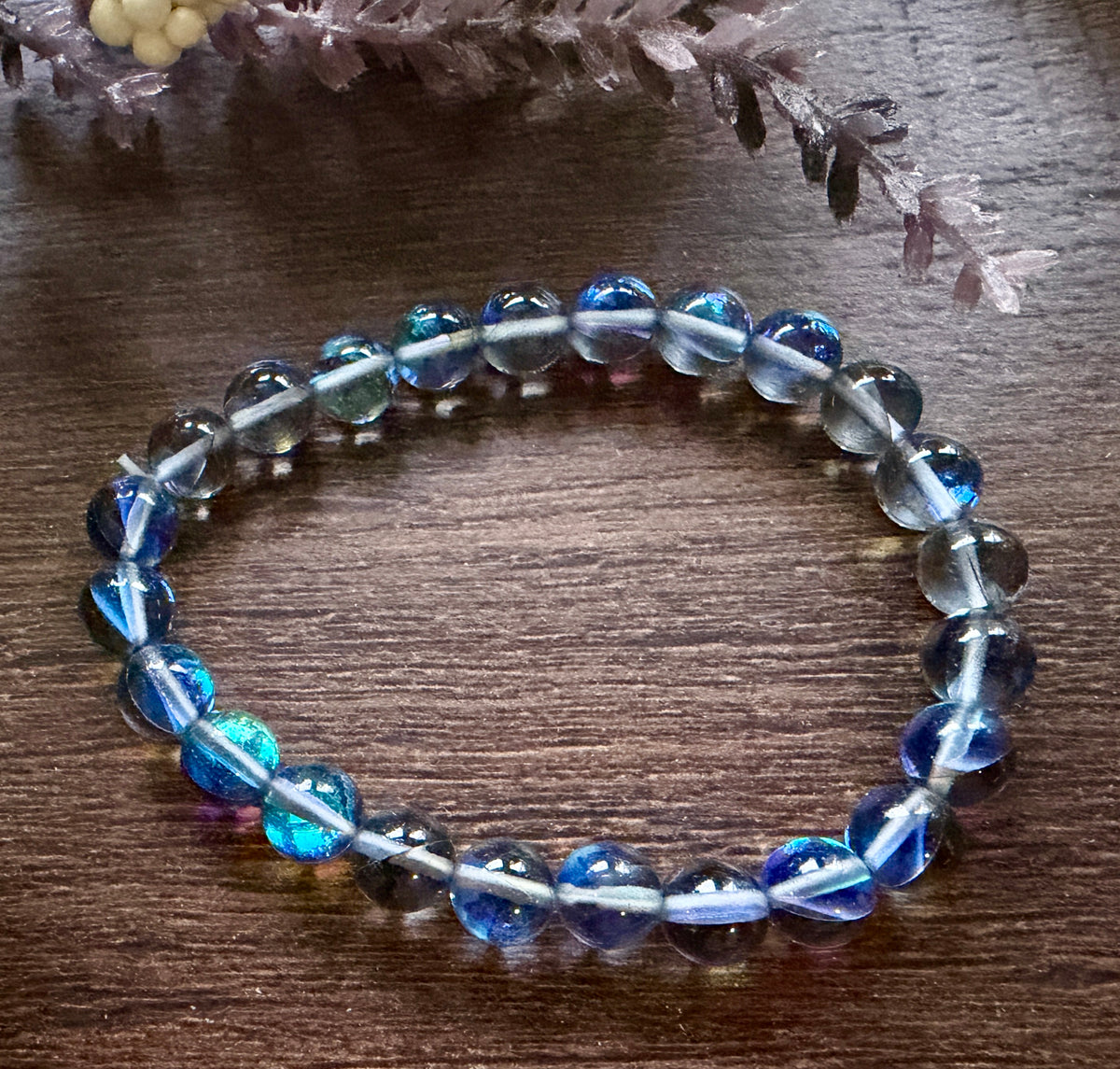 Natural Stone Gem Bracelet 7.5 inch 8mm Stretch - Titanium Quartz